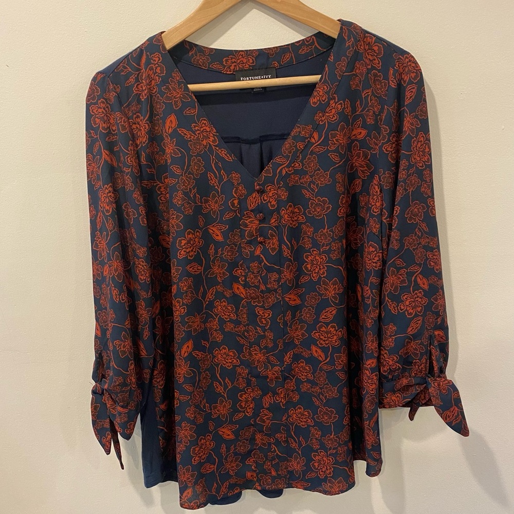 Floral top with tie sleeves